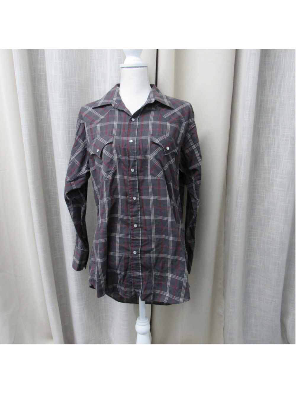VTG Ely Cattleman Plaid Western Pearl Snap Shirt Mens Medium 15x5x33 Cowboy 90s